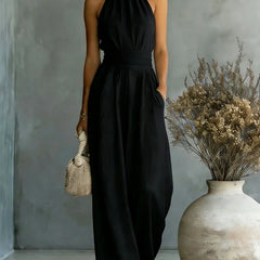 Women's Elegant Draped Wide Leg Jumpsuit | Sophisticated Halter Neck Design 2