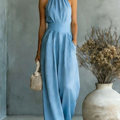 Women's Elegant Draped Wide Leg Jumpsuit | Sophisticated Halter Neck Design 3