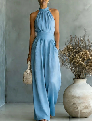 Women's Elegant Draped Wide Leg Jumpsuit | Sophisticated Halter Neck Design 3