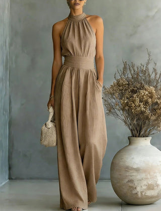 Women's Elegant Draped Wide Leg Jumpsuit | Sophisticated Halter Neck Design 4