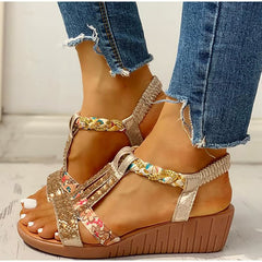 Women's Elegant Elastic Strap Wedge Sandals | Lightweight Comfortable Summer Footwear 0