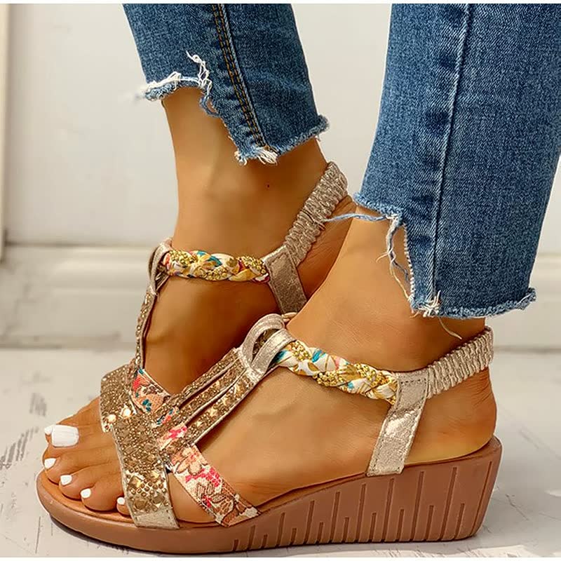 Women's Elegant Elastic Strap Wedge Sandals | Lightweight Comfortable Summer Footwear 0
