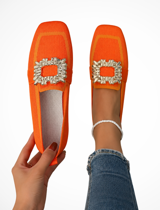 Women's Elegant Embellished Loafers | Chic Square Toe Orthopedic Shoes 0