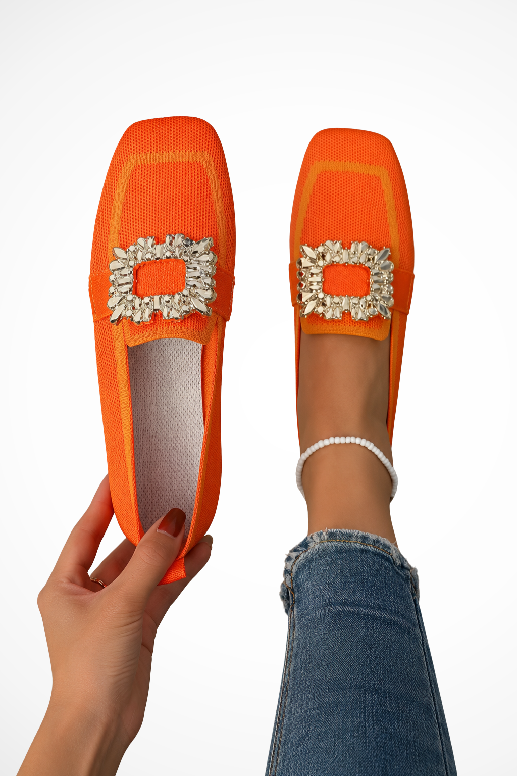 Women's Elegant Embellished Loafers | Chic Square Toe Orthopedic Shoes 0