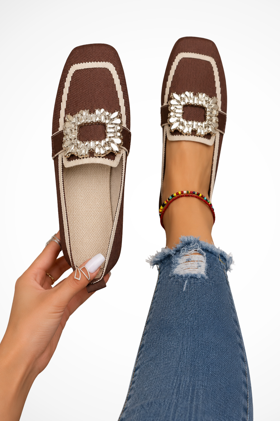 Women's Elegant Embellished Loafers | Chic Square Toe Orthopedic Shoes 1