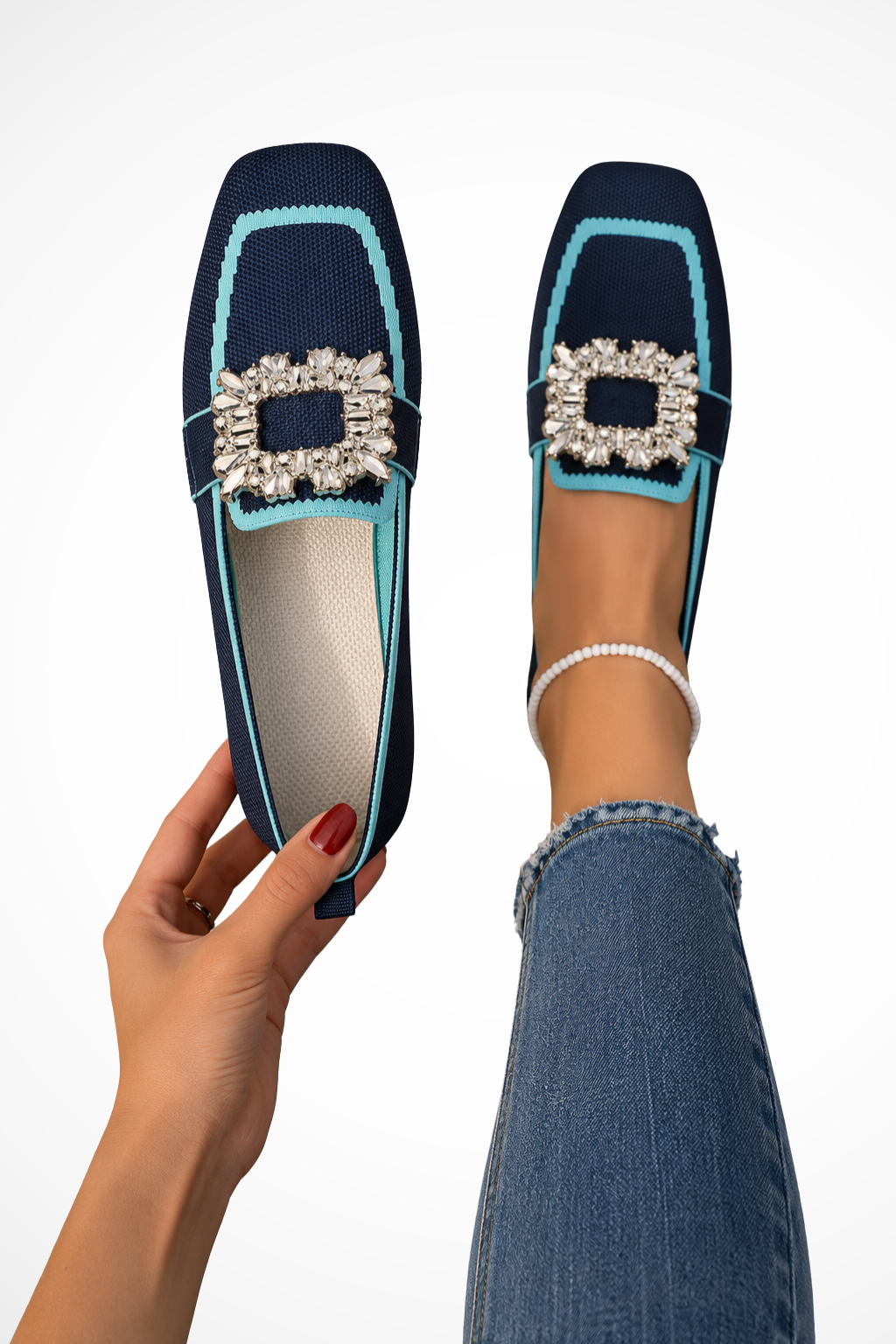 Women's Elegant Embellished Loafers | Chic Square Toe Orthopedic Shoes 2