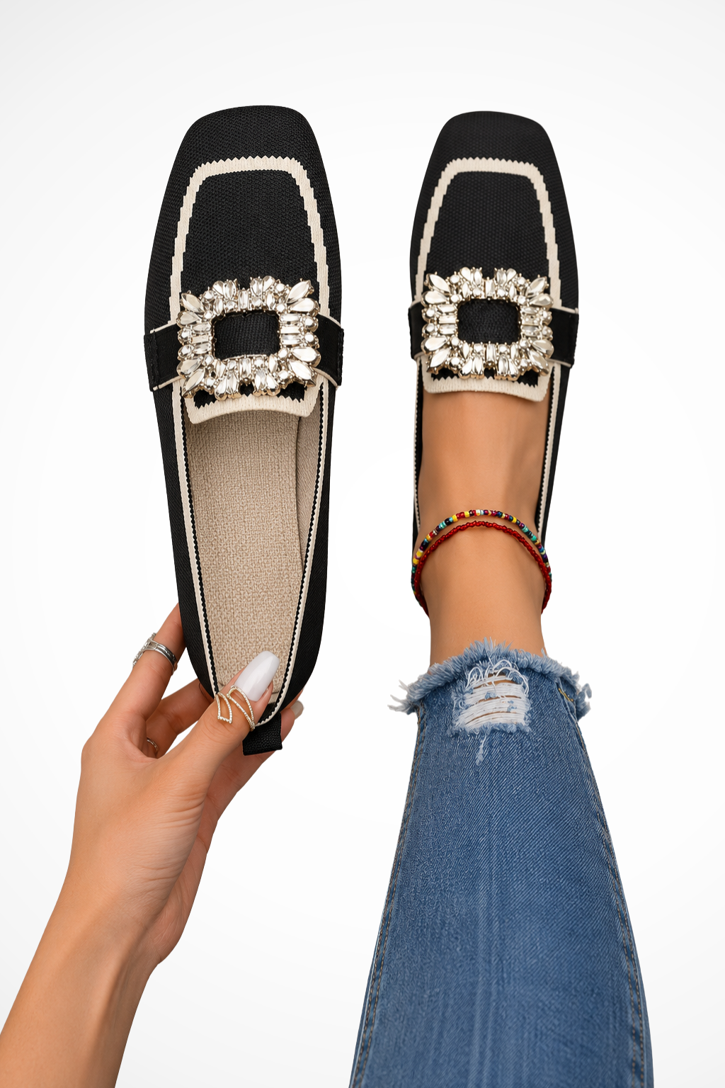 Women's Elegant Embellished Loafers | Chic Square Toe Orthopedic Shoes 3