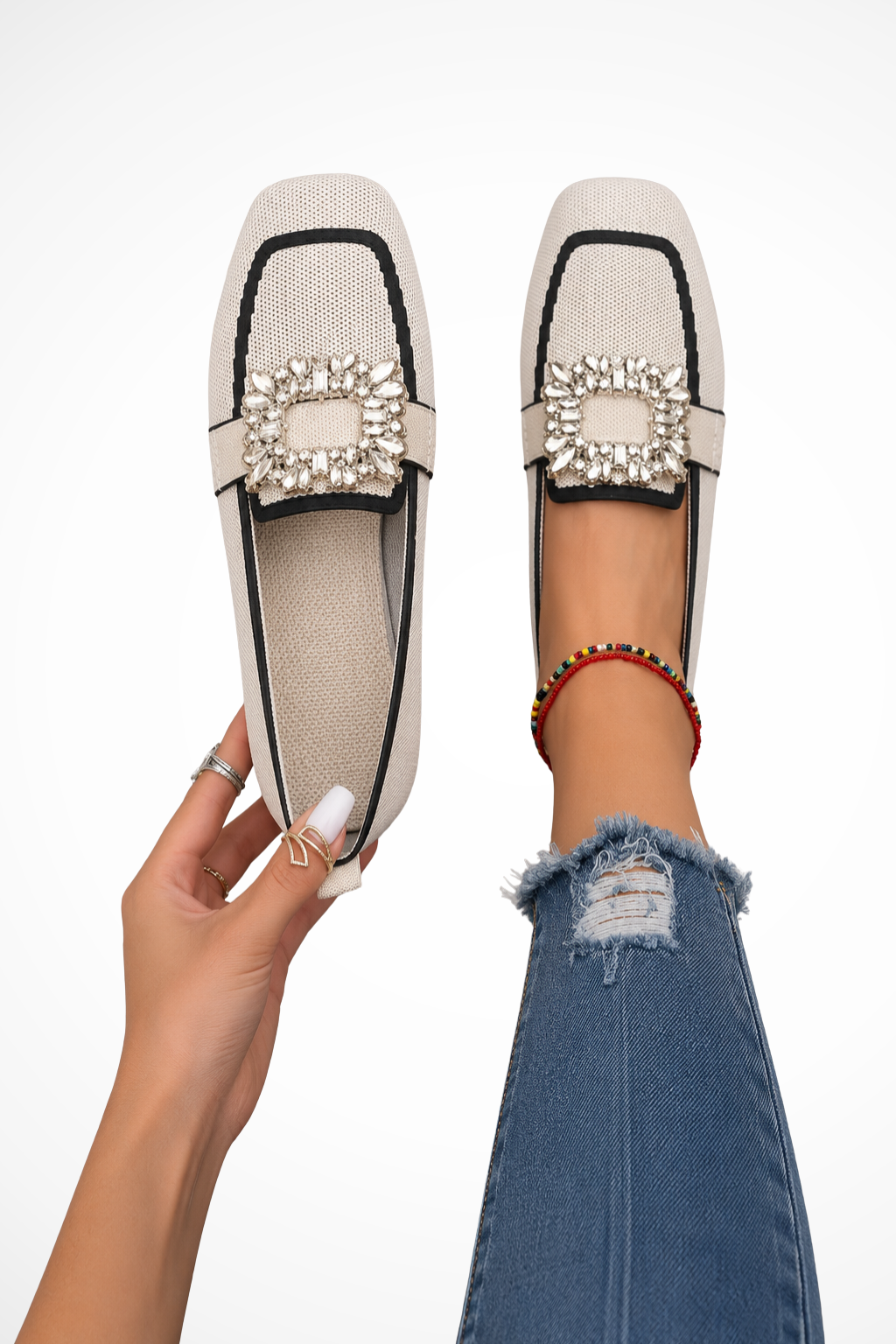 Women's Elegant Embellished Loafers | Chic Square Toe Orthopedic Shoes 4