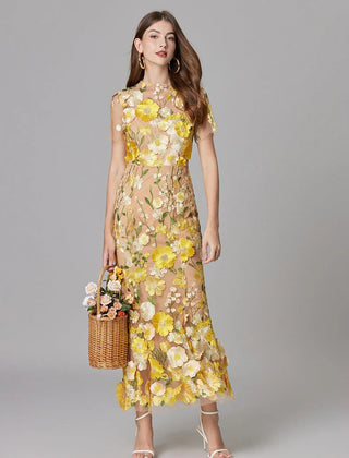 Women's Elegant Embroidered Mesh Maxi Dress | Sophisticated Evening Gown for Special Occasions 0