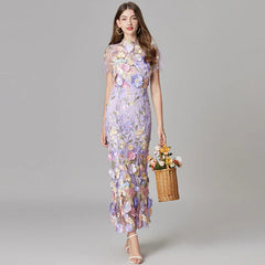 Women's Elegant Embroidered Mesh Maxi Dress | Sophisticated Evening Gown for Special Occasions 1