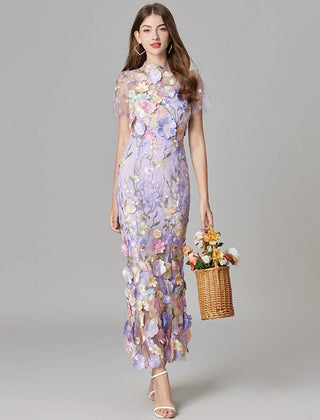Women's Elegant Embroidered Mesh Maxi Dress | Sophisticated Evening Gown for Special Occasions 1