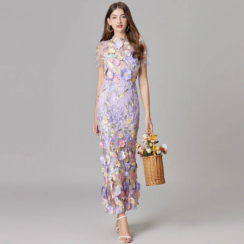 Women's Elegant Embroidered Mesh Maxi Dress | Sophisticated Evening Gown for Special Occasions 1