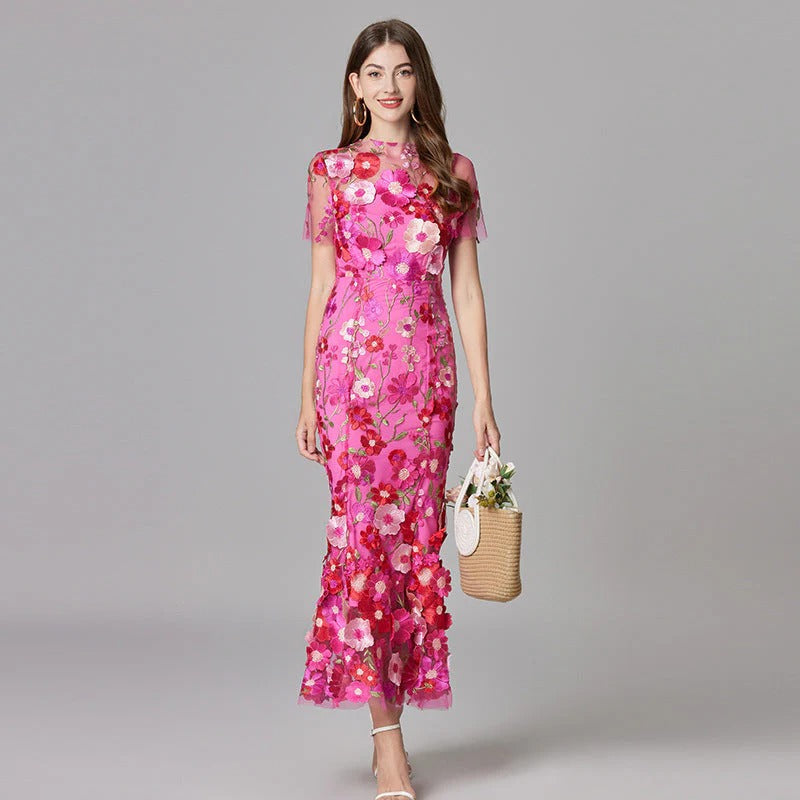 Women's Elegant Embroidered Mesh Maxi Dress | Sophisticated Evening Gown for Special Occasions 2