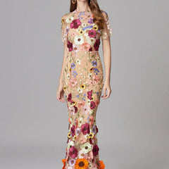 Women's Elegant Embroidered Mesh Maxi Dress | Sophisticated Evening Gown for Special Occasions 3