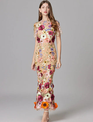 Women's Elegant Embroidered Mesh Maxi Dress | Sophisticated Evening Gown for Special Occasions 3