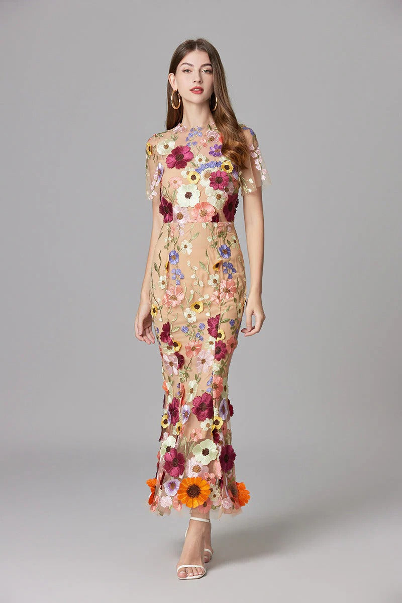 Women's Elegant Embroidered Mesh Maxi Dress | Sophisticated Evening Gown for Special Occasions 3