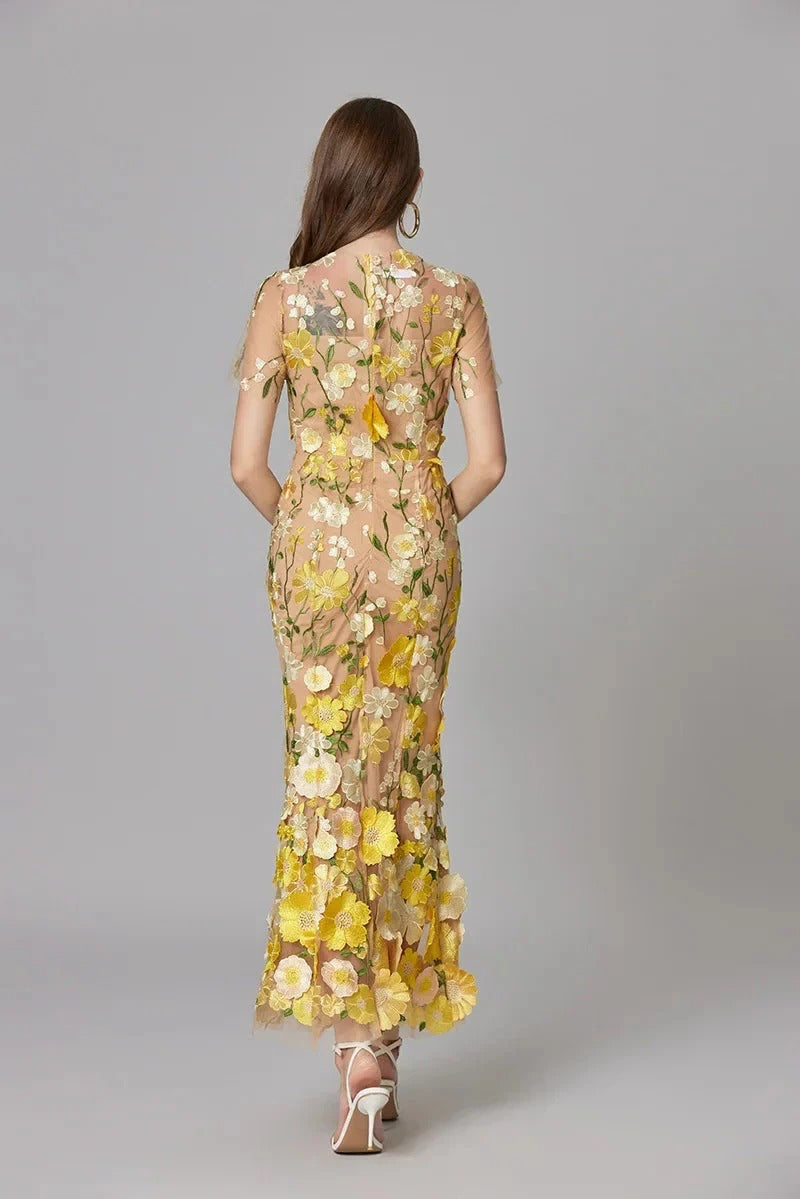 Women's Elegant Embroidered Mesh Maxi Dress | Sophisticated Evening Gown for Special Occasions 4
