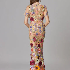 Women's Elegant Embroidered Mesh Maxi Dress | Sophisticated Evening Gown for Special Occasions 6