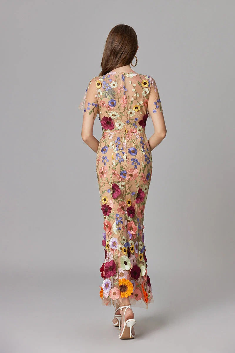 Women's Elegant Embroidered Mesh Maxi Dress | Sophisticated Evening Gown for Special Occasions 6