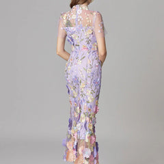 Women's Elegant Embroidered Mesh Maxi Dress | Sophisticated Evening Gown for Special Occasions 7