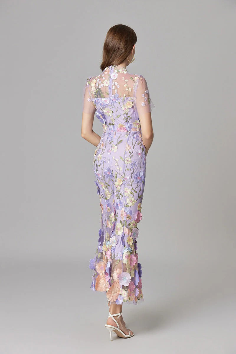 Women's Elegant Embroidered Mesh Maxi Dress | Sophisticated Evening Gown for Special Occasions 7
