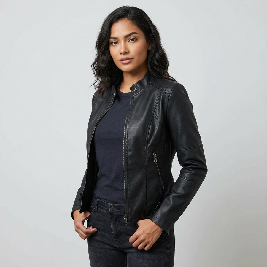 Women's Elegant Faux Leather Jacket | Fitted Stylish Outerwear 0