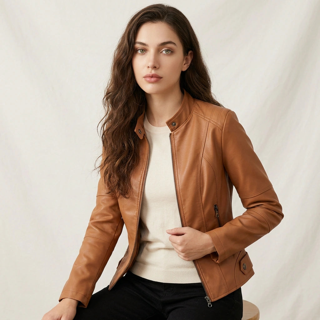 Women's Elegant Faux Leather Jacket | Fitted Stylish Outerwear 4
