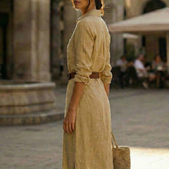 Women's Elegant Faux Suede Maxi Dress | Classic Button Down Long Sleeve V Neck 1