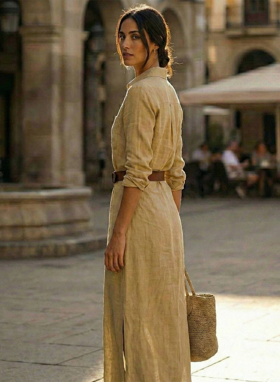 Women's Elegant Faux Suede Maxi Dress | Classic Button Down Long Sleeve V Neck 1