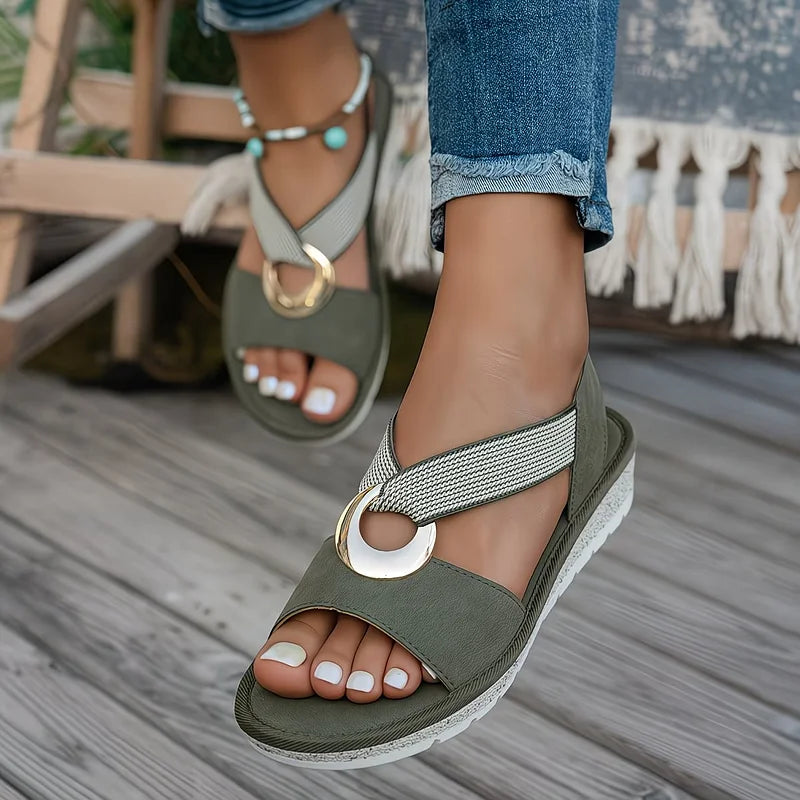 Women's Elegant Flat Sandals | Chic Metal Buckle Summer Footwear 5
