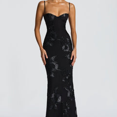 Women's Elegant Floral Applique Maxi Dress | Refined Formal Evening Gown 0
