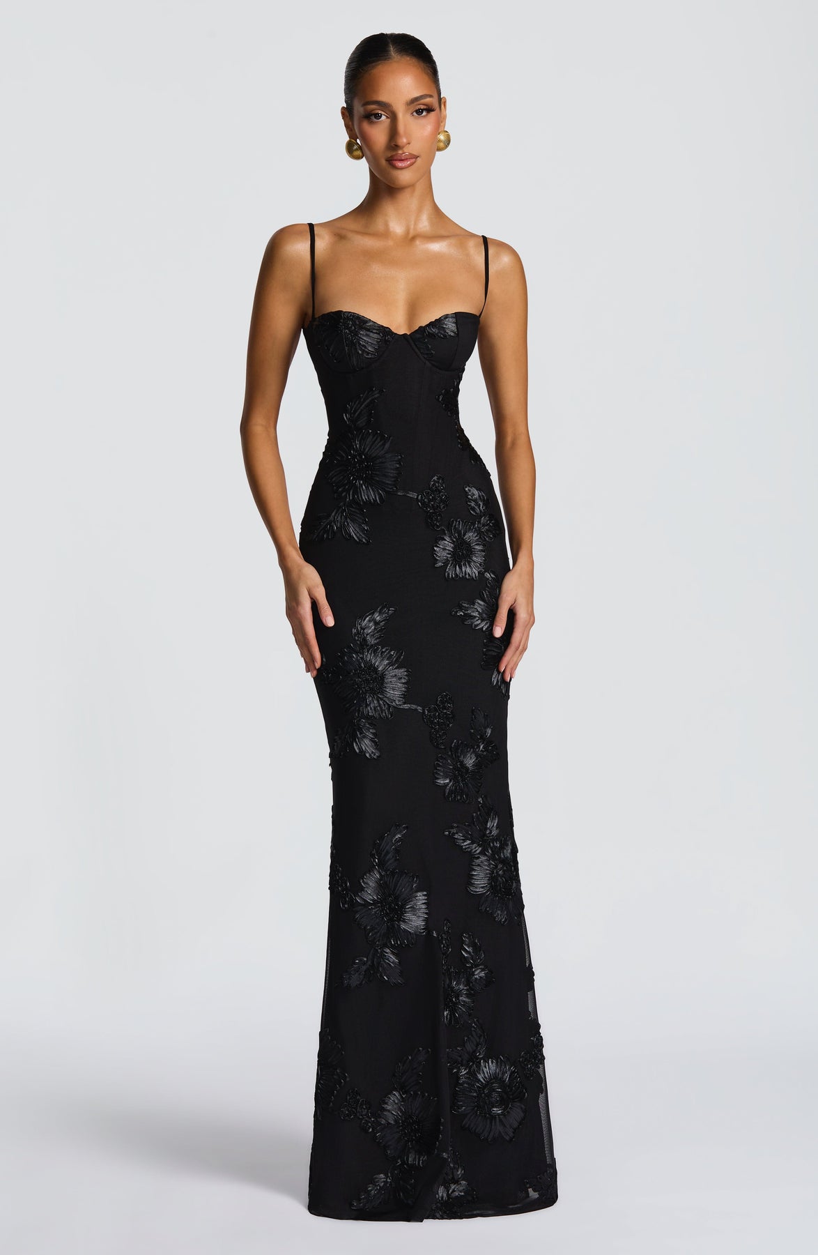 Women's Elegant Floral Applique Maxi Dress | Refined Formal Evening Gown 0