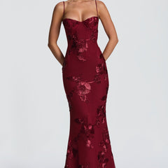 Women's Elegant Floral Applique Maxi Dress | Refined Formal Evening Gown 1