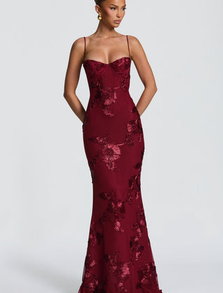Women's Elegant Floral Applique Maxi Dress | Refined Formal Evening Gown 1
