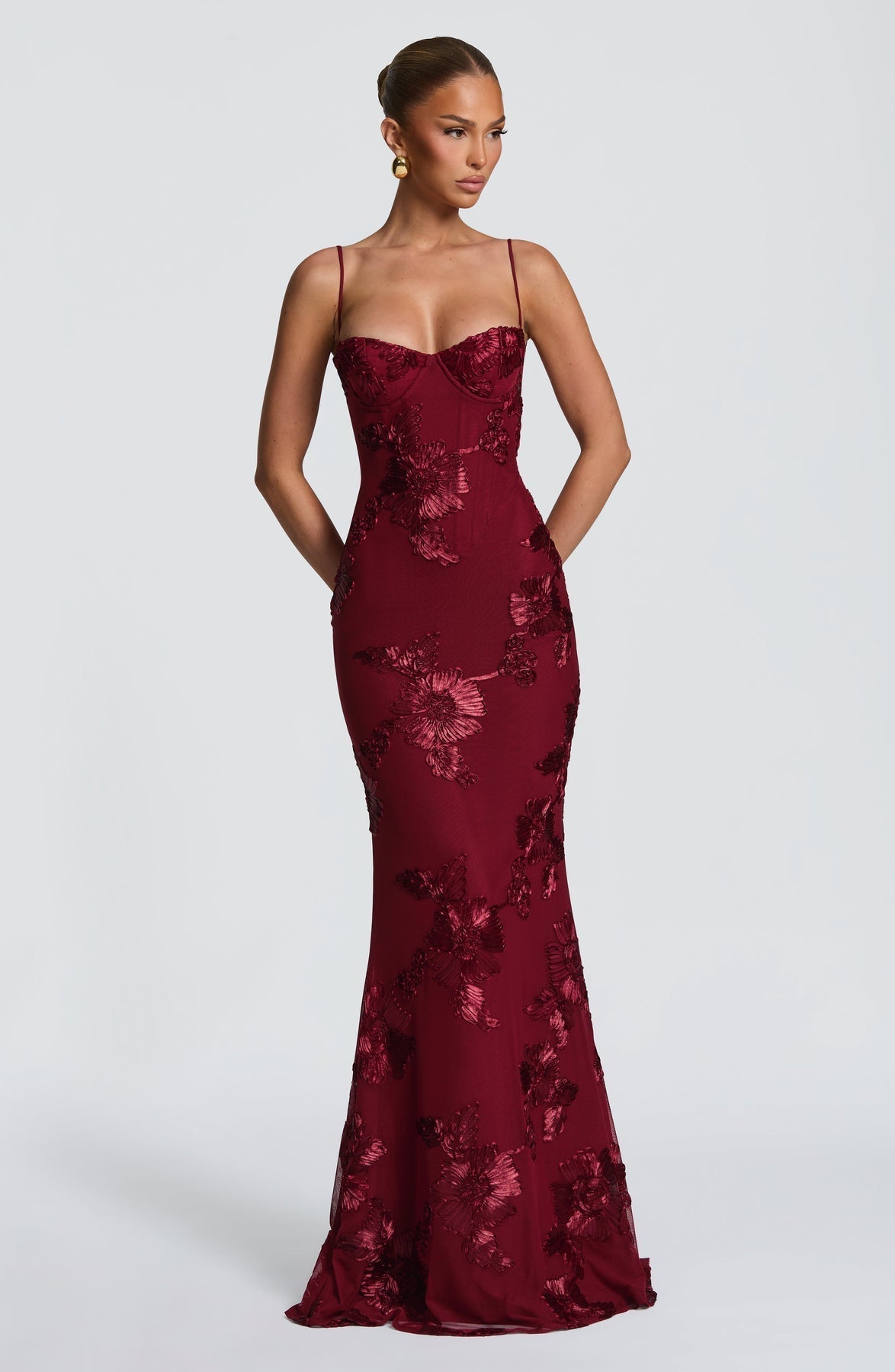 Women's Elegant Floral Applique Maxi Dress | Refined Formal Evening Gown 1
