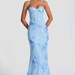 Women's Elegant Floral Applique Maxi Dress | Refined Formal Evening Gown 10