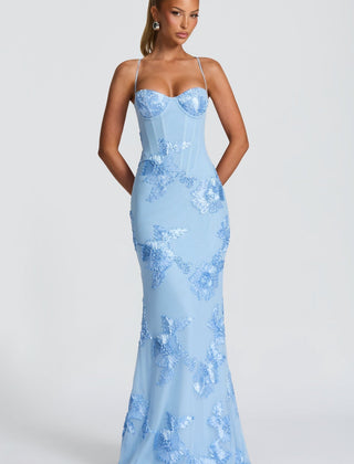 Women's Elegant Floral Applique Maxi Dress | Refined Formal Evening Gown 10