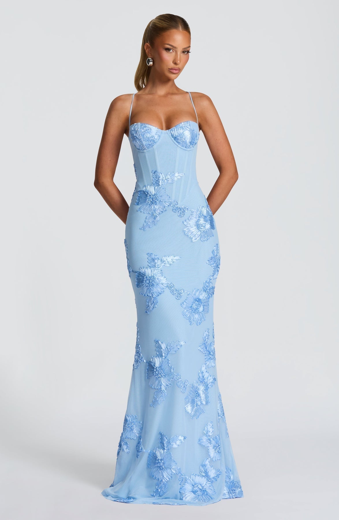 Women's Elegant Floral Applique Maxi Dress | Refined Formal Evening Gown 10