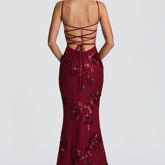 Women's Elegant Floral Applique Maxi Dress | Refined Formal Evening Gown 2