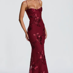Women's Elegant Floral Applique Maxi Dress | Refined Formal Evening Gown 5