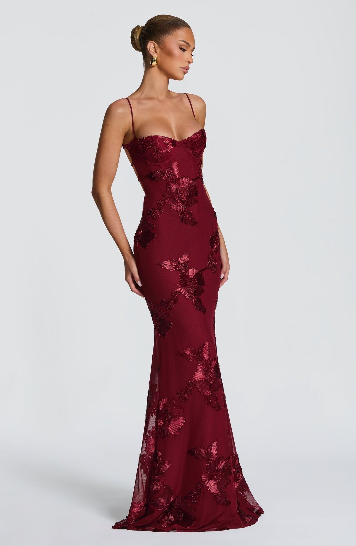 Women's Elegant Floral Applique Maxi Dress | Refined Formal Evening Gown 5