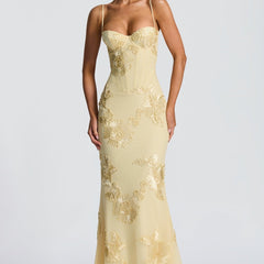 Women's Elegant Floral Applique Maxi Dress | Refined Formal Evening Gown 7