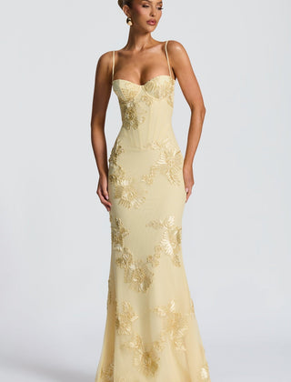 Women's Elegant Floral Applique Maxi Dress | Refined Formal Evening Gown 7