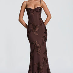 Women's Elegant Floral Applique Maxi Dress | Refined Formal Evening Gown 9