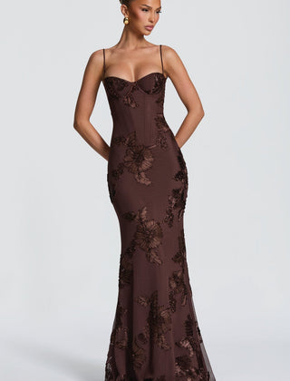 Women's Elegant Floral Applique Maxi Dress | Refined Formal Evening Gown 9