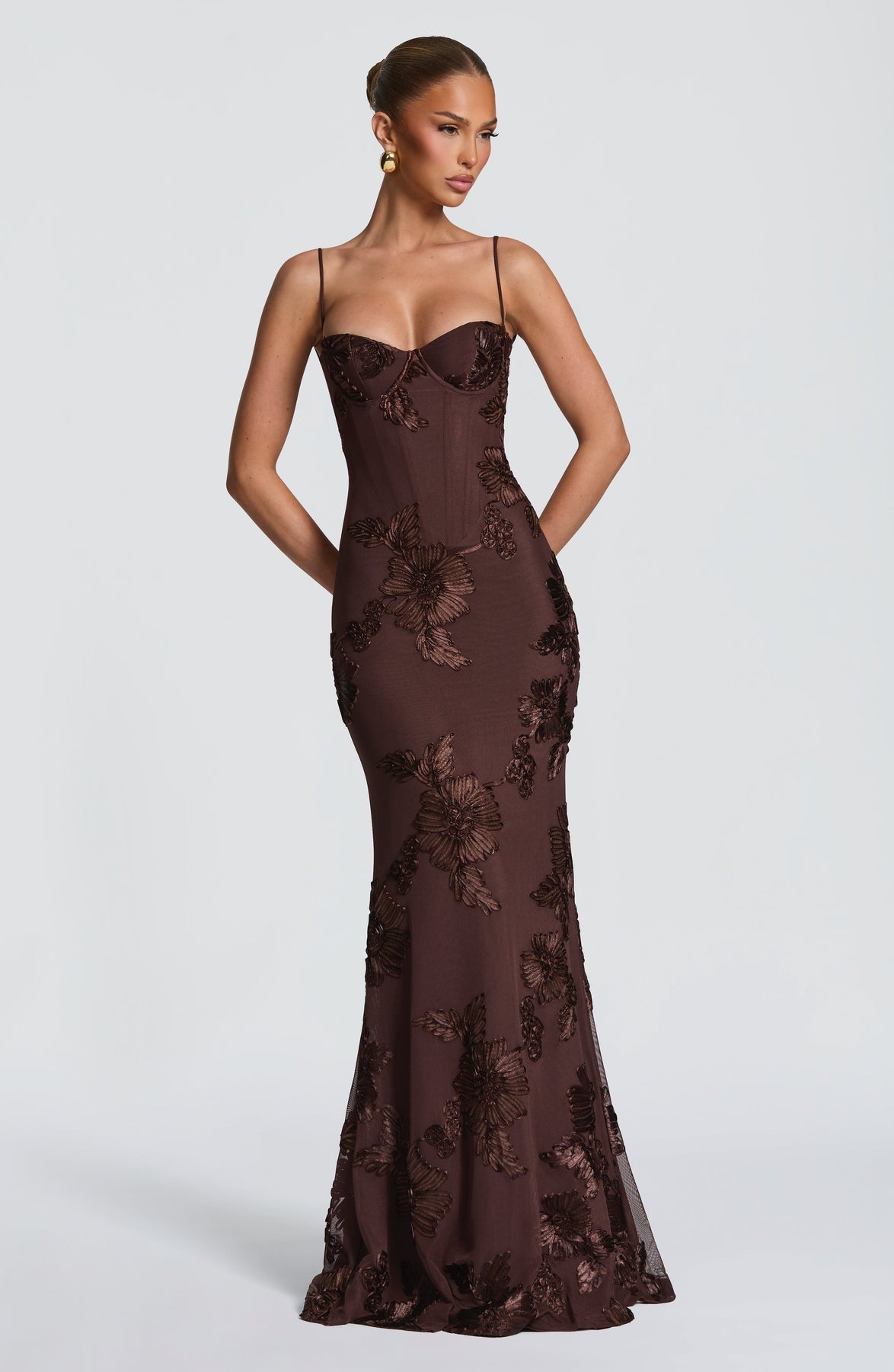 Women's Elegant Floral Applique Maxi Dress | Refined Formal Evening Gown 9