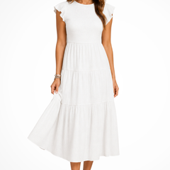 Women's Elegant Flutter Sleeve Midi Dress | Stylish Shirred Tiered Summer Dress 2