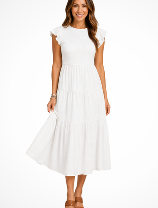 Women's Elegant Flutter Sleeve Midi Dress | Stylish Shirred Tiered Summer Dress 2