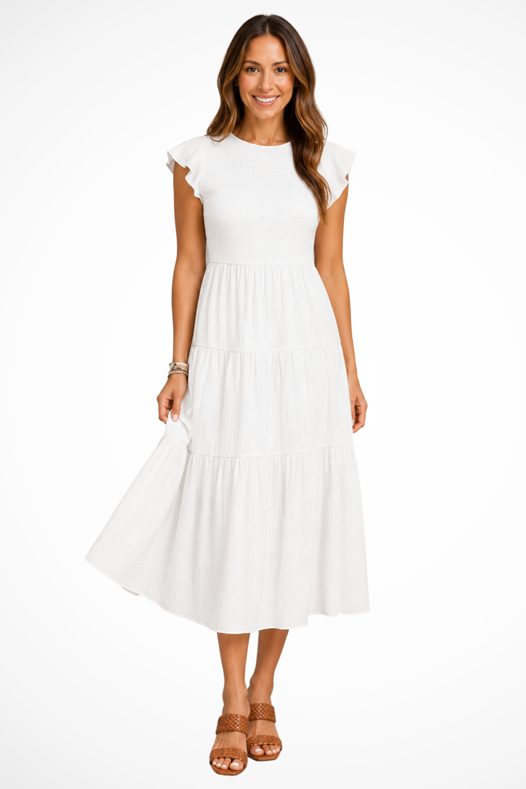 Women's Elegant Flutter Sleeve Midi Dress | Stylish Shirred Tiered Summer Dress 2