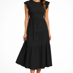 Women's Elegant Flutter Sleeve Midi Dress | Stylish Shirred Tiered Summer Dress 3